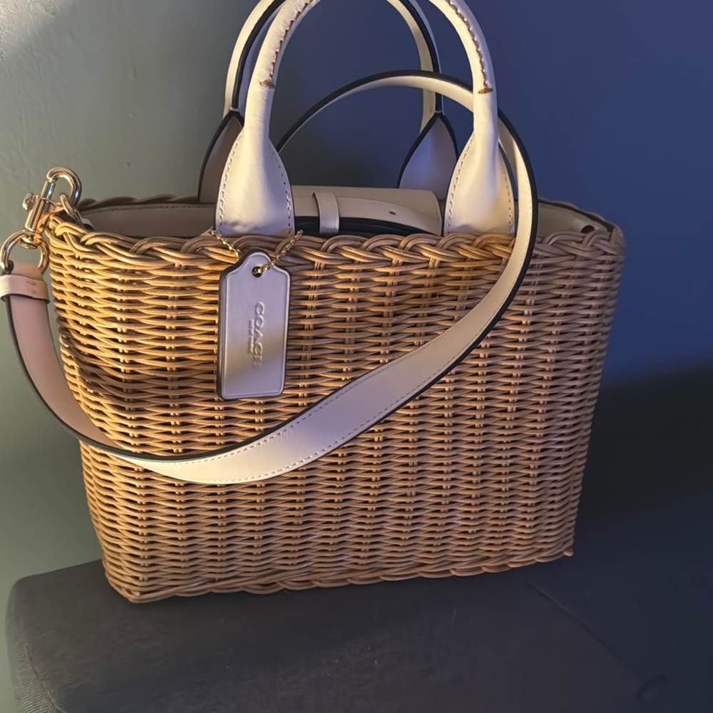 Coach Tan and White Woven Handbag
